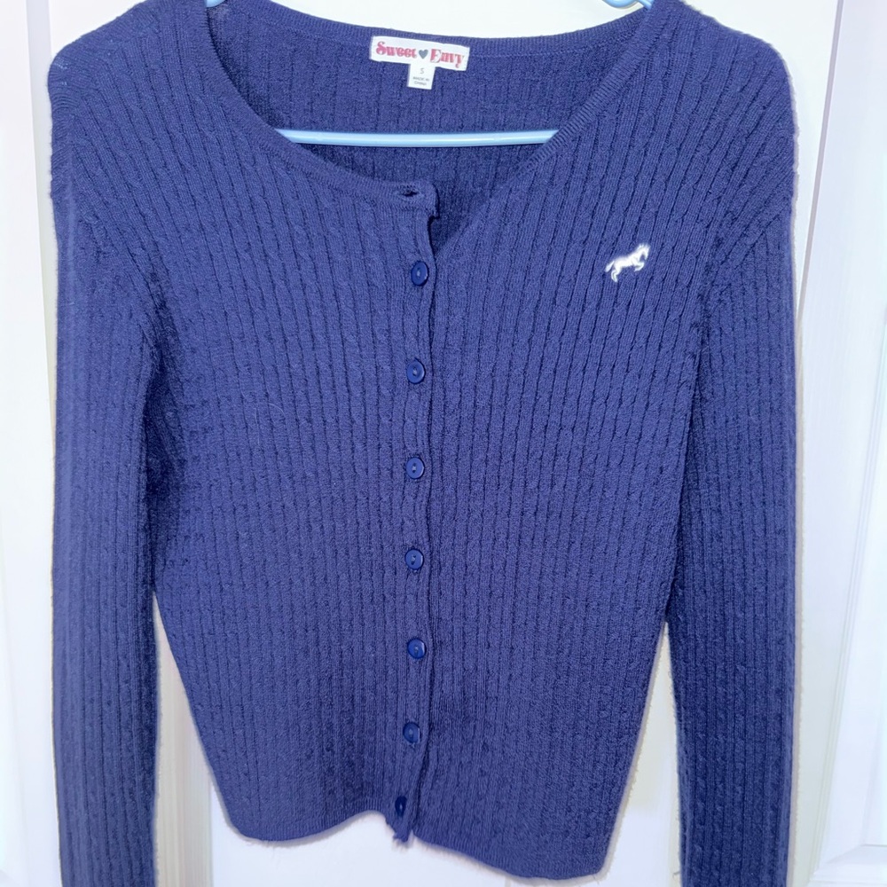Navy Blue Ribbed Cardigan